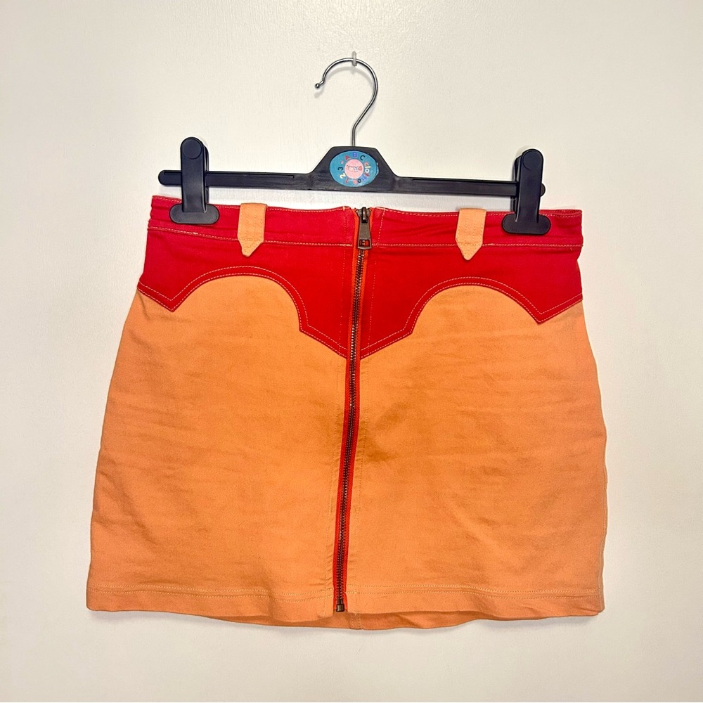 Urban Outfitters Cowgirl Style Zip Mini Skirt Red/Peach M Denim like stretch